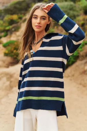 wholesale clothing stripe long sleeved v neck knit sweater top davi & dani