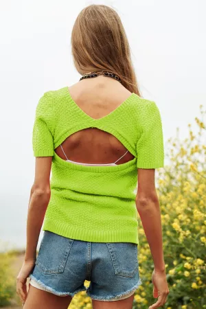 wholesale clothing knit cut out open back short sleeve sweater top davi & dani