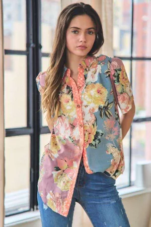 wholesale clothing mix floral button down short sleeve surf shirt top davi & dani