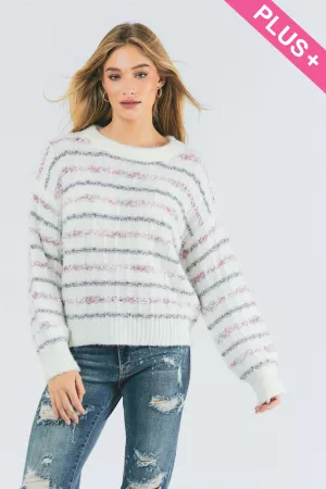 wholesale clothing plus stripe round neck long sleeve knit sweater davi & dani
