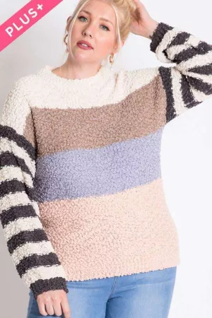 wholesale clothing plus stripe color block slouchy loose sweater top davi & dani