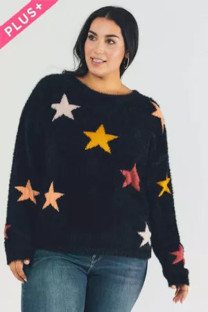 wholesale clothing plus star printed round neck long sleeve sweater davi & dani