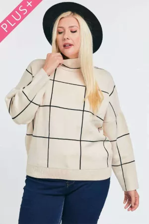 wholesale clothing plus grid print accent mock neck pullover sweater davi & dani