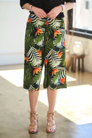 wholesale clothing vibrant tropical palm leaf print wide leg pants davi & dani