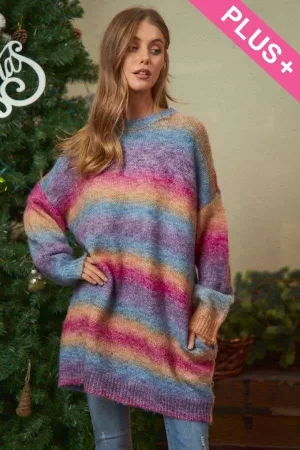 wholesale clothing plus stripe round neck loose fit knit sweater top davi & dani