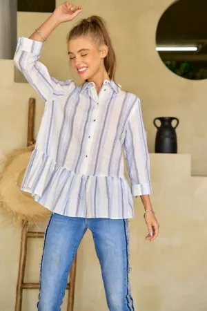 wholesale clothing ruffle hem stripe button down shirt davi & dani