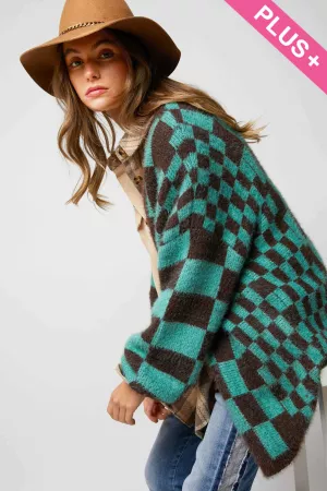 wholesale clothing plus checkered printed fuzy fleeceknit sweater cardigan davi & dani