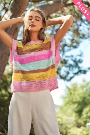 wholesale clothing plus crochet multi striped pullover knit vest davi & dani