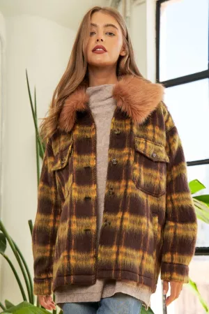 wholesale clothing fuzzy multi plaid fur collar separately jacket davi & dani