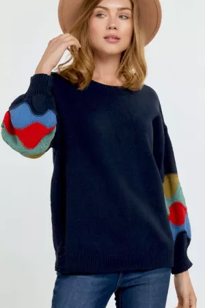 wholesale clothing long printed sleeve round neck sweater davi & dani