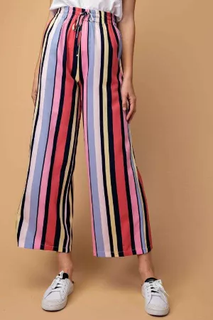 wholesale clothing stripe print front tie wide leg palazzo  pants davi & dani