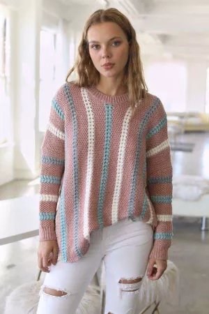 wholesale clothing thick knit striped long sleeve knit top sweater davi & dani