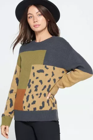 wholesale clothing printed round neck lon sleeve loose sweater davi & dani
