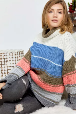 wholesale clothing color block turtle neck long sleeve sweater davi & dani