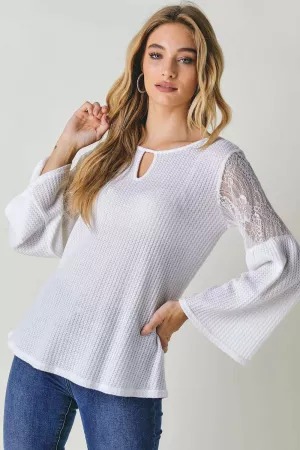 wholesale clothing front hole accent with lace bell sleeve top davi & dani