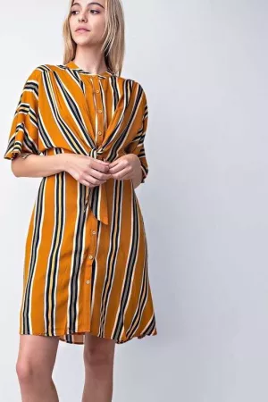 wholesale clothing stripe print ruched tie detailed dress davi & dani