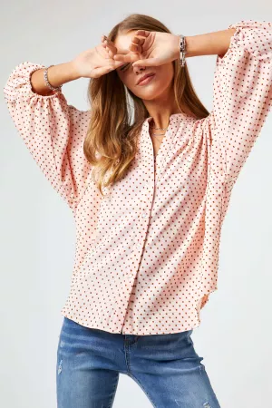 wholesale clothing swiss dot puff sleeve button down shirt top davi & dani