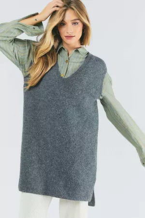wholesale clothing solid v neck sleeveless tunic sweater davi & dani