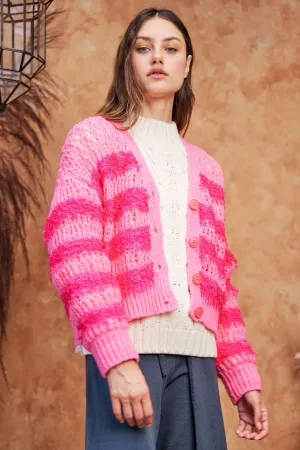 wholesale clothing fuzzy striped knit long sleeve button cardigan davi & dani