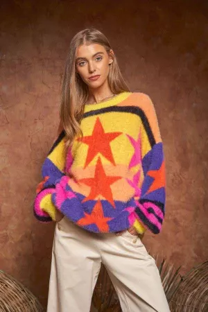 wholesale clothing fuzzy multi color star stripe pullover sweater top davi & dani