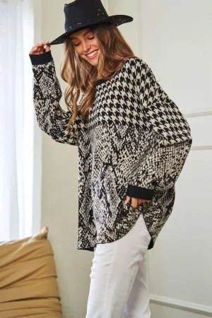 wholesale clothing mock neck oversize pattern long sleeve sweater davi & dani