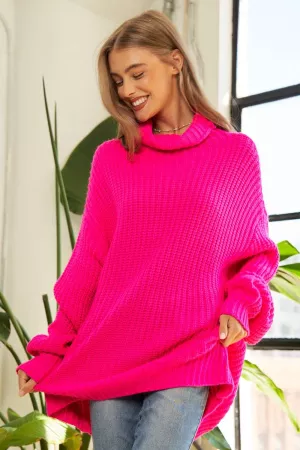 wholesale clothing solid roomy wide sleeve turtle neck knit sweater davi & dani