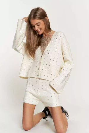 wholesale clothing rhinestones button front v neck sweater cardigan davi & dani