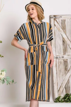wholesale clothing stripe print midi shirt dress davi & dani