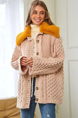 wholesale clothing fluffy cable knit vintage front button cardigan davi & dani
