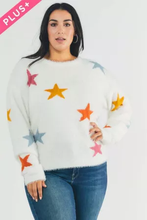 wholesale clothing plus star printed round neck long sleeve sweater davi & dani