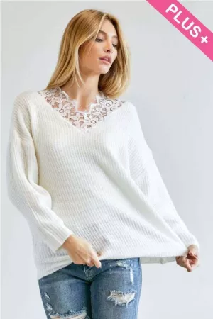 wholesale clothing plus floral lace v-neck ribbed oversized sweater davi & dani