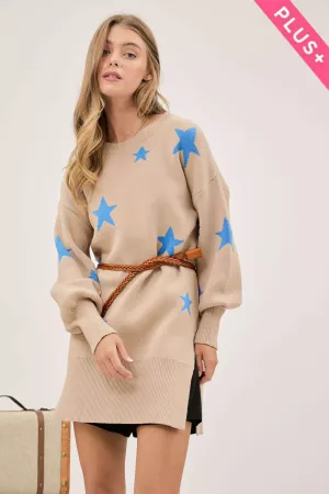 wholesale clothing plus star printed round neck loose fit sweater davi & dani