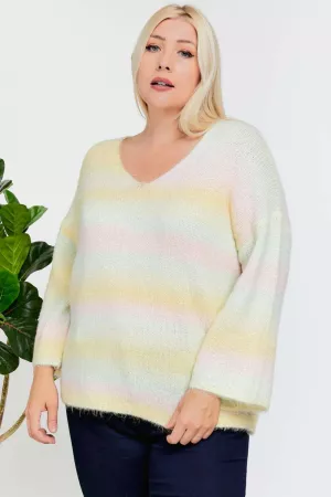 wholesale clothing oversize stripe dye v neck sweater top davi & dani