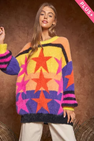 wholesale clothing plus fuzzy multicolor star stripe pullover sweater davi & dani
