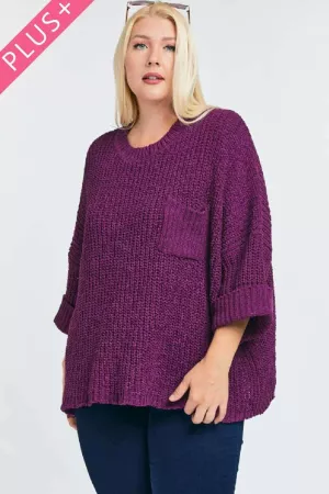 wholesale clothing plus solid round neck loose sweater with pocket davi & dani