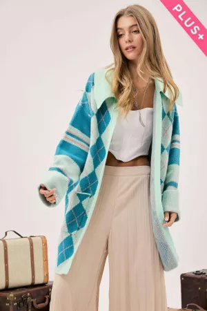 wholesale clothing plus argyle and stripe long sweater coat davi & dani