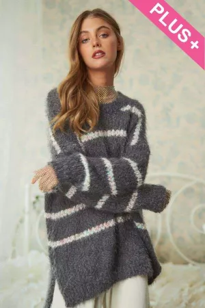 wholesale clothing plus striped textured long sleeve pullover sweater davi & dani