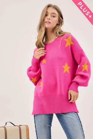 wholesale clothing plus star printed round neck loose fit sweater davi & dani