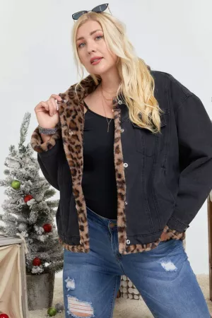 wholesale clothing leopard fur lining oversize denim jacket davi & dani