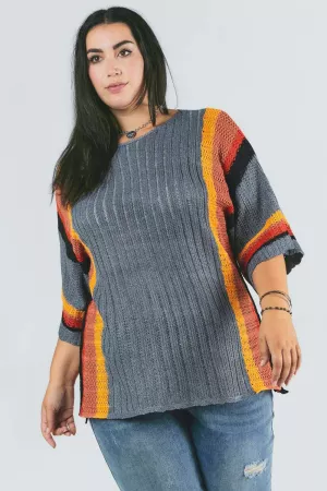 wholesale clothing stripe accent ribbeb knit sweater davi & dani