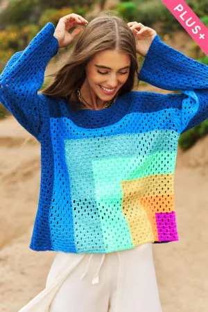 wholesale clothing plus multi color blocked knit sweater cover up davi & dani