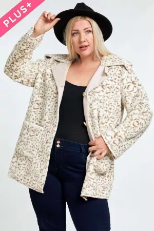 wholesale clothing plus leopard front pocket cozy button up jacket davi & dani
