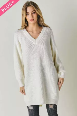 wholesale clothing plus solid v neck mini sweater dress davi & dani