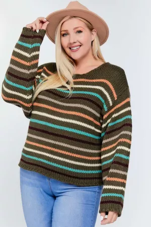wholesale clothing stripe round neck long sleeve sweater davi & dani