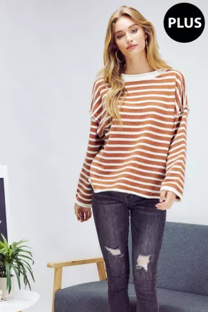 wholesale clothing plus stripe round neck sweater davi & dani