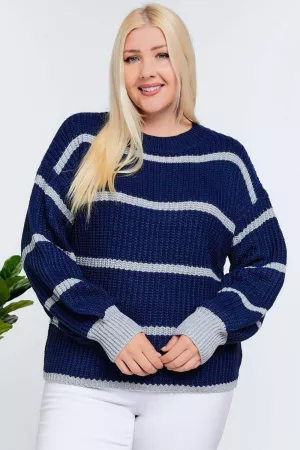 wholesale clothing stripe round neck long sleeve sweater davi & dani