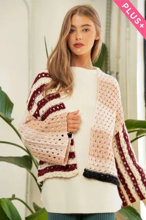 wholesale clothing plus chunky knit multi striped open knit cardigan davi & dani