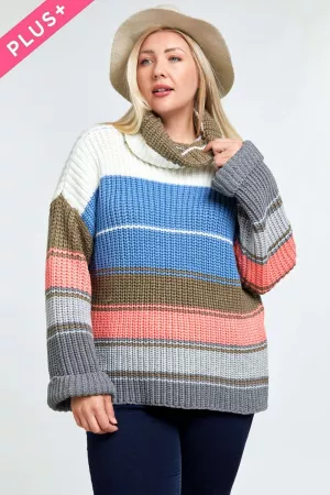 wholesale clothing plus color block turtle neck long sleeve sweater davi & dani