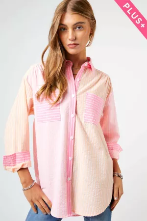 wholesale clothing plus striped color block long sleeve shirt top davi & dani