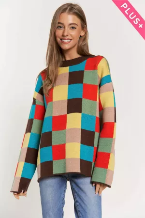 wholesale clothing plus multi color blocked checker pullover sweater davi & dani